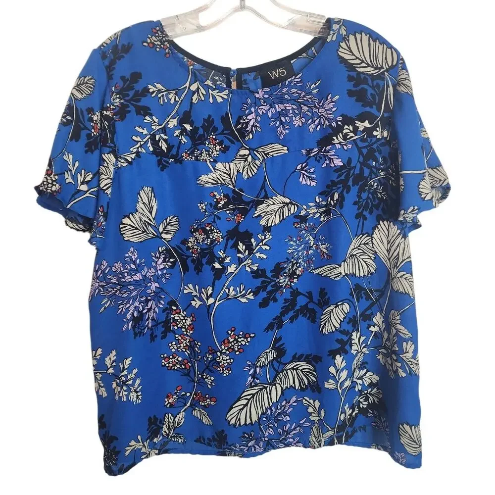 W5 Boxy Blue Floral Lightweight Blouse, Large